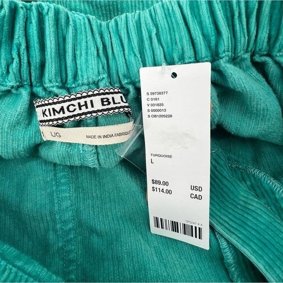 NWT Kimchi Blue Turquoise Corduroy Elastic Waistband Pants Size Large Women’s - Picture 2 of 5